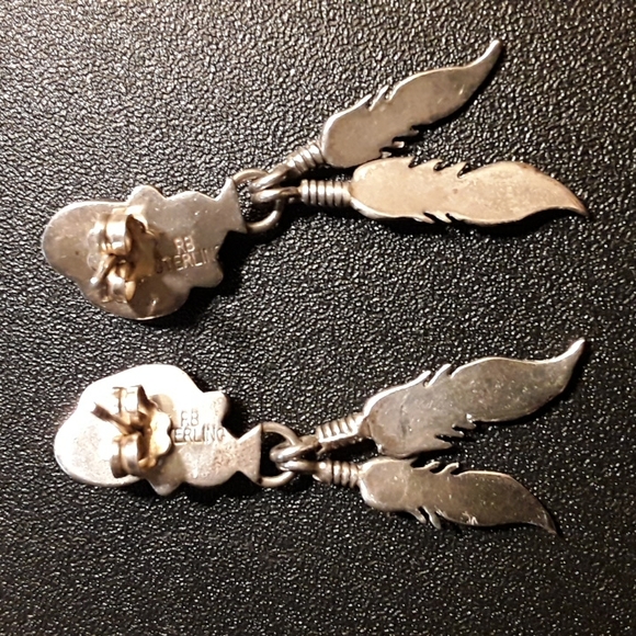 RB Genuine Sterling Silver Blue Navajo Earrings - Picture 4 of 5